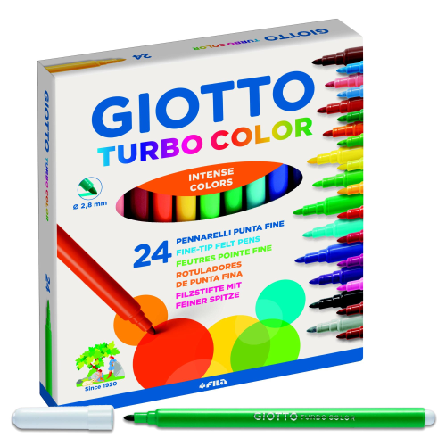 GIOTTO TURBO COLOR PENNARELLI LAVABILI ATOSSICI PUNTA FINE COLORI ASSORTITI CONF. 24 Pz.
